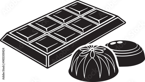 world chocolate day icons, chocolate icon, Modern chocolate clip art, silhouette art, illustration using solid black color and white background
