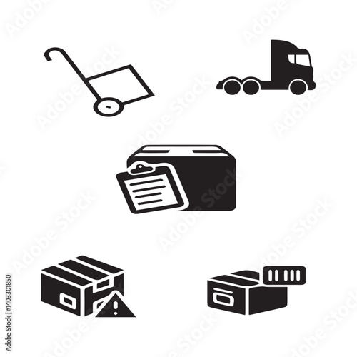 Set of 5 outline logistic and with floral transport, shipment silhouette editable vector isolated 