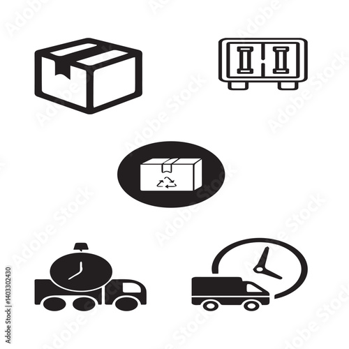 Set of 5 outline logistic and with floral transport, shipment silhouette editable vector isolated 