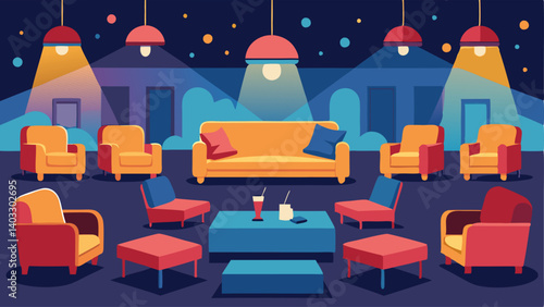 Comfortable couches and armchairs are tered throughout the space providing seating for patrons to relax before the show.