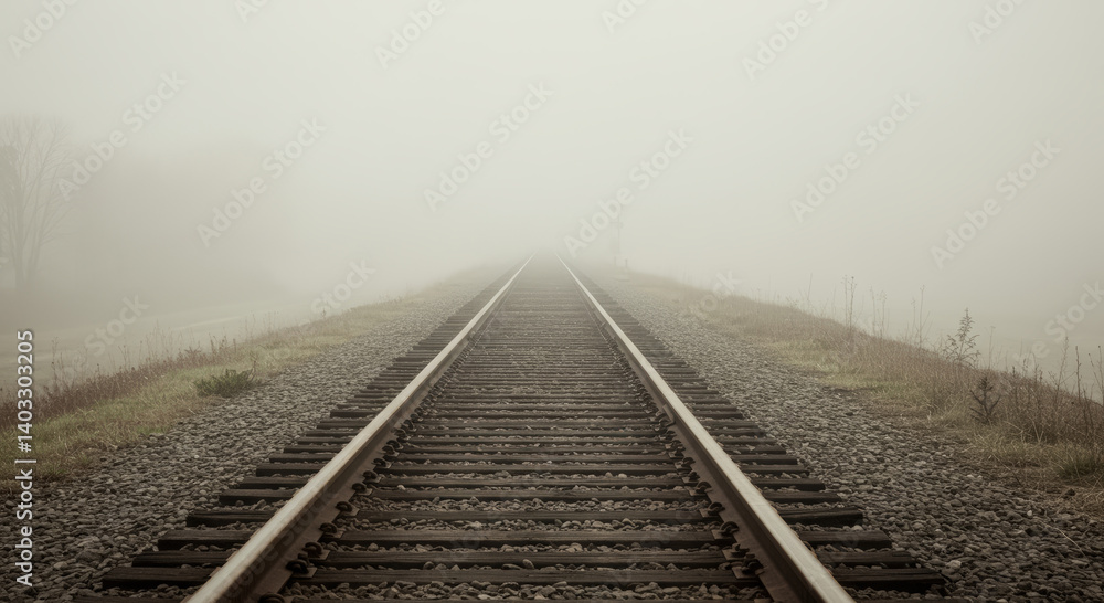 Fototapeta premium Train Tracks In The Fog Wallpaper