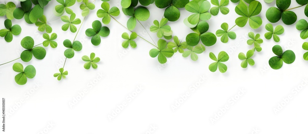 Happy Saint Patrick's Day with shamrocks clover leaf green on white background. AI generated image Happy Saint Patrick's Day with shamrocks clover leaf green on white background. AI generated image