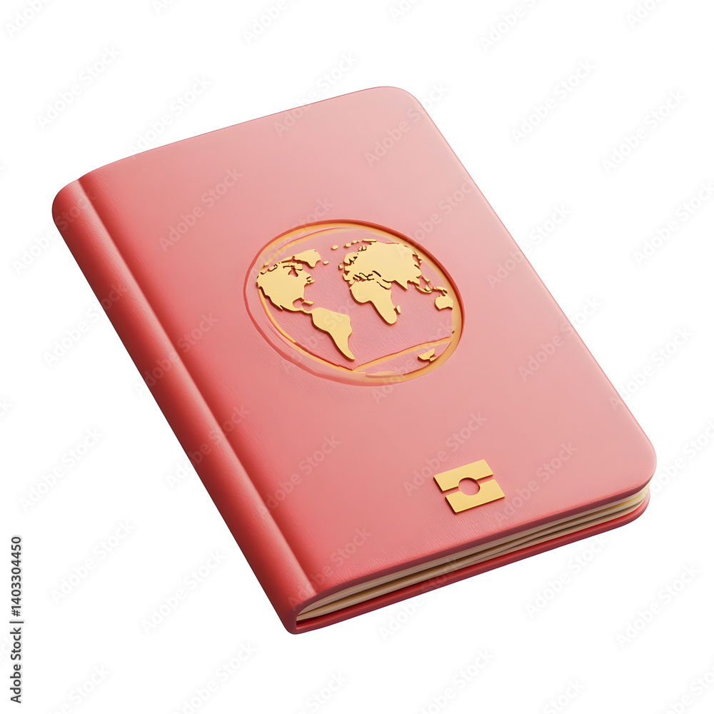 3D icon of a red international passport, representing travel and global identification. 3D icon of a red international passport, representing travel and global identification.