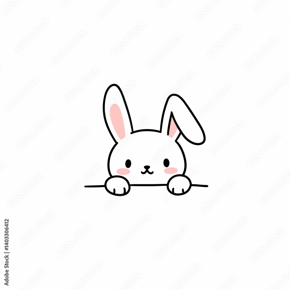 Cute bunny peeking in a minimalist style on a white background Cute bunny peeking in a minimalist style on a white background
