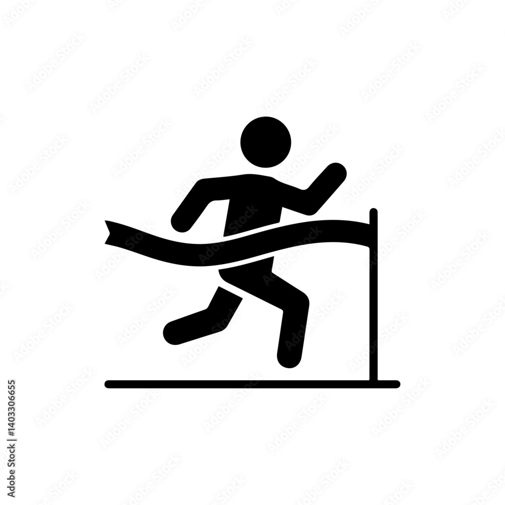 Runner Crossing Finish Line, Symbolizing Personal Achievement and Growth Icon Runner Crossing Finish Line, Symbolizing Personal Achievement and Growth Icon
