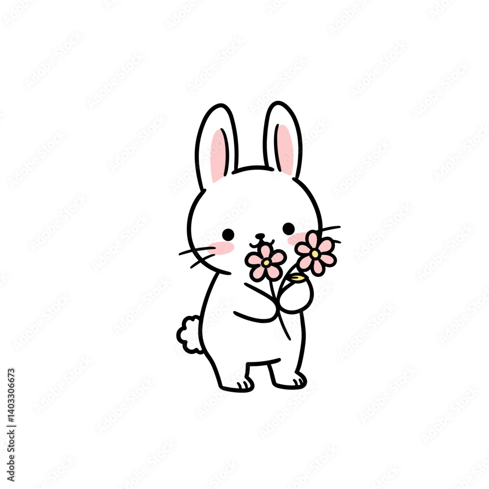 Cute bunny holding flowers for Easter celebration Cute bunny holding flowers for Easter celebration