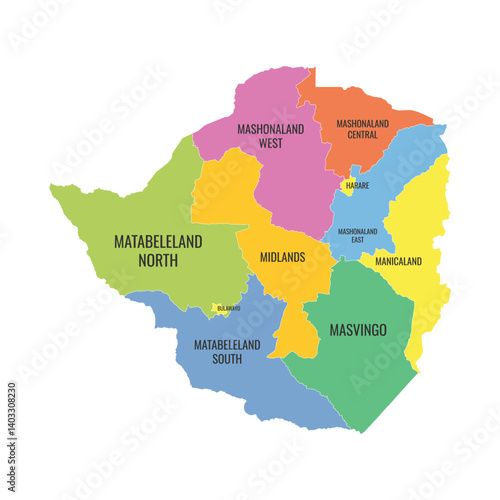 Zimbabwe Map Name Per Province By Color