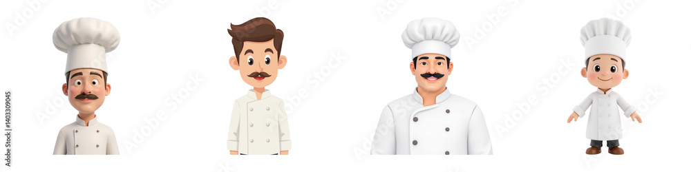 Chefs various styles and poses, showcasing culinary expertise and creativity. These animated characters represent art of cooking and food Chefs various styles and poses, showcasing culinary expertise and creativity. These animated characters represent art of cooking and food