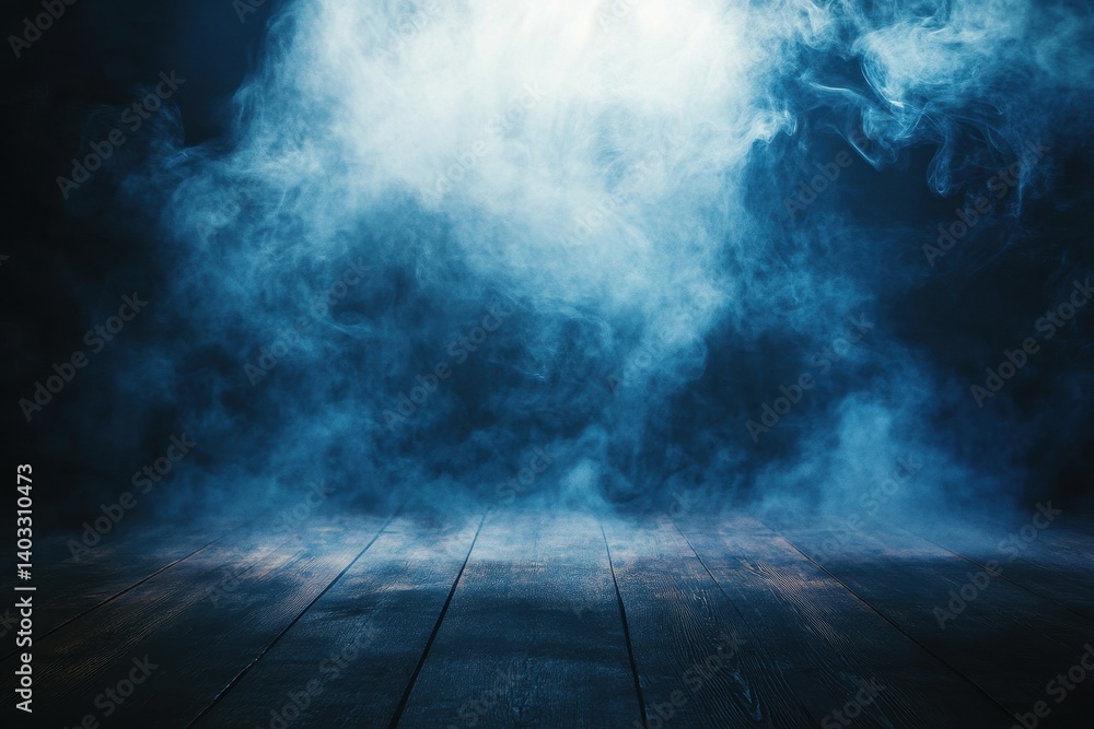 A moody scene showing smoke and wood planking floor A moody scene showing smoke and wood planking floor