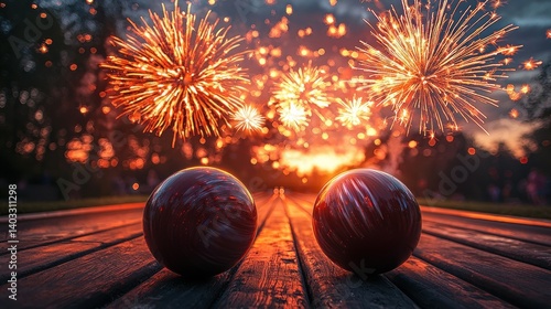 Fireworks Celebration: Bowling Balls Under a Festive Sky