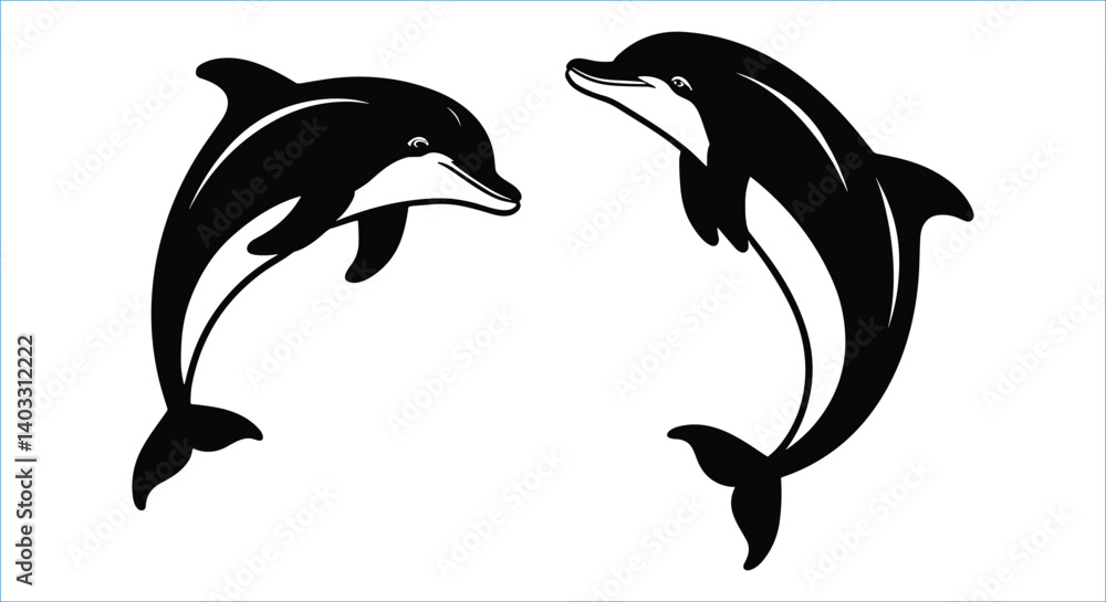 Naklejka premium Jumping dolphin silhouettes vector art, dolphin silhouettes vector 