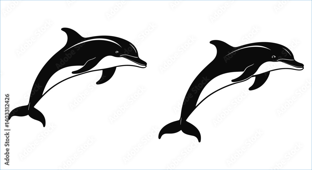 Naklejka premium Jumping dolphin silhouettes vector art, dolphin silhouettes vector 