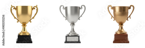 Golden trophy silver trophy bronze trophy awards achievement competition victory recognition celebration success