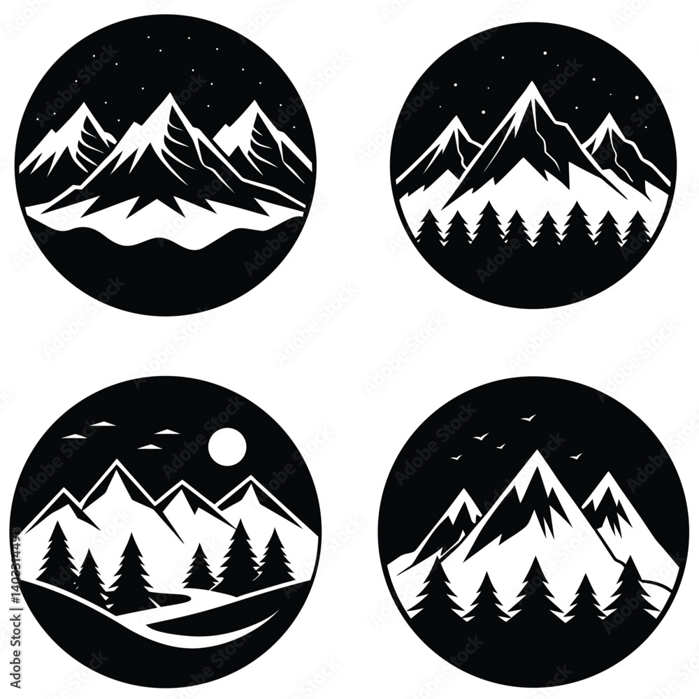 Obraz premium Summit Vector Silhouetted Bundle Set Collection