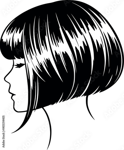 Bob with bangs hairstyle outline. Stylish and modern vector illustration.