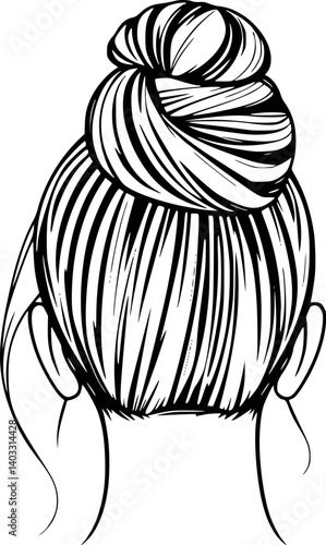 Top knot hairstyle in outline style. Casual and stylish vector drawing.