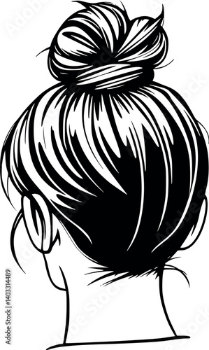 Top knot hairstyle in outline style. Casual and stylish vector drawing.