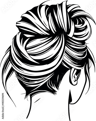 Outline illustration of a messy bun. Trendy monochrome hairstyle vector.