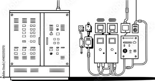 Outline vector illustration of an electrical switchgear panel