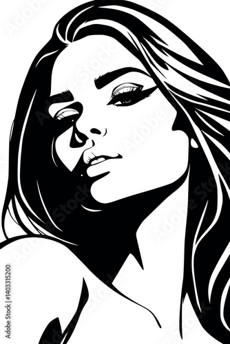 Glamorous woman with winged eyeliner in outline style. Bold and stylish vector portrait.