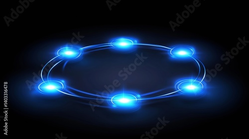 High-tech digital network grid with blue glowing lines and floating data nodes, 3D perspective, representing global connectivity and information flow.