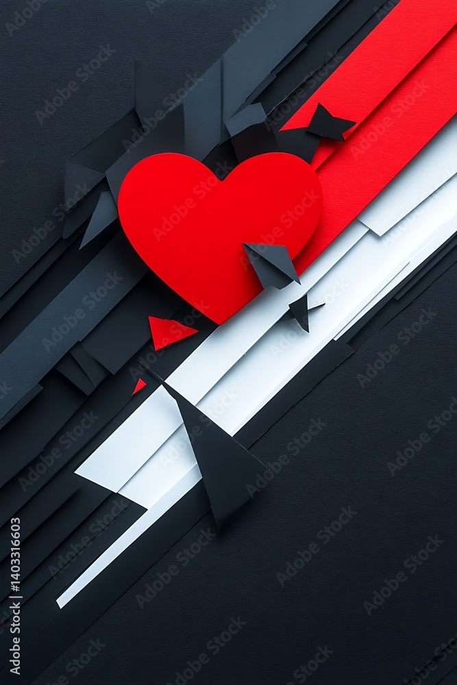 Red Heart Abstract Geometric Design.