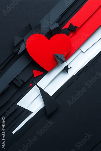 Red Heart Abstract Geometric Design.