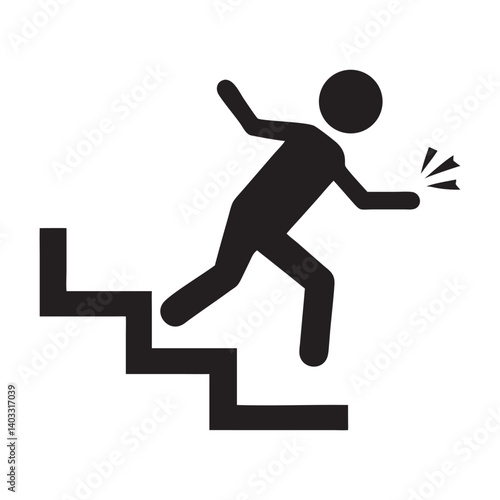  Person Tripping on Stairs Hazard Symbol, Warning sign - risk of falling of the stairs vector
