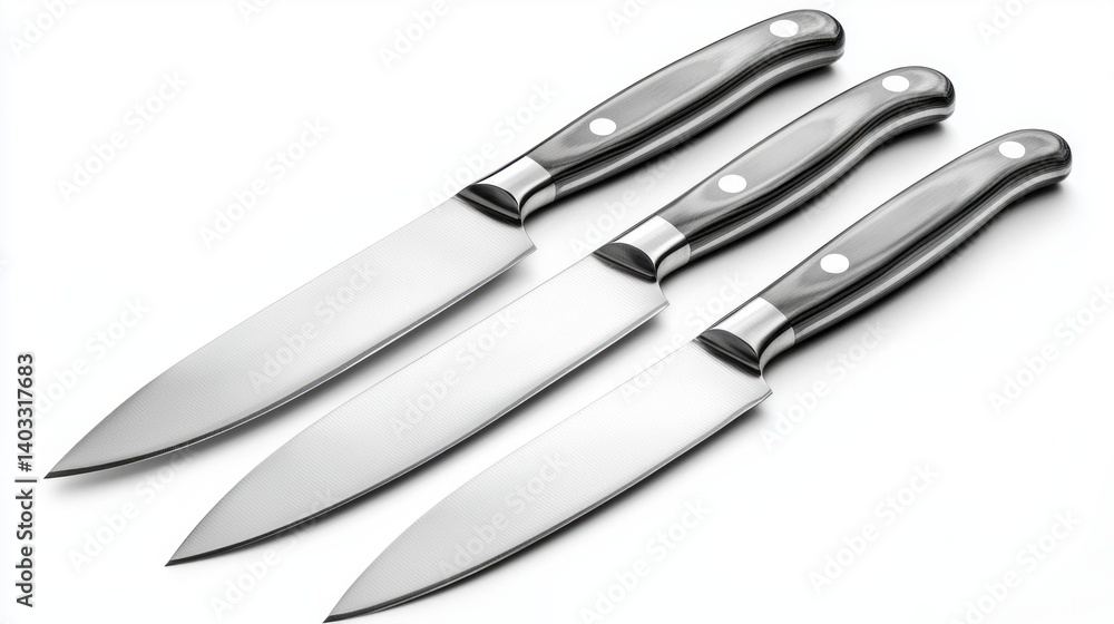 Fototapeta premium Three knives are shown on a white background