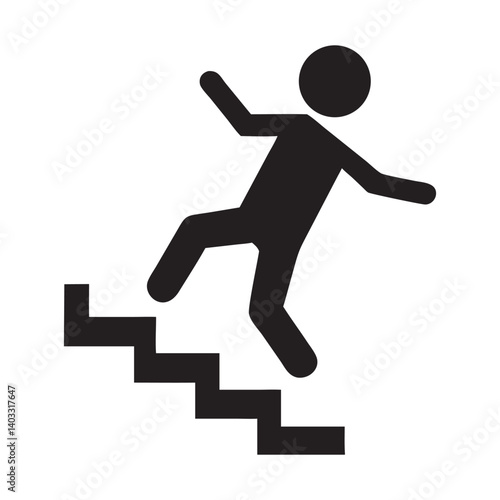 Person Falling Down Stairs Symbol, Warning sign - risk of falling of the stairs vector