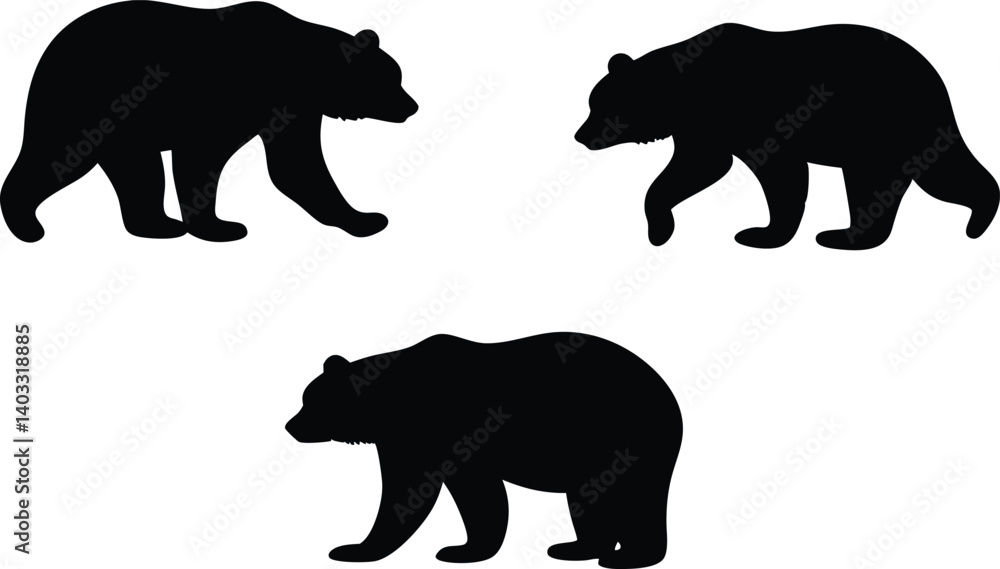 Fototapeta premium Vector Set of Bear Silhouettes in Different Poses