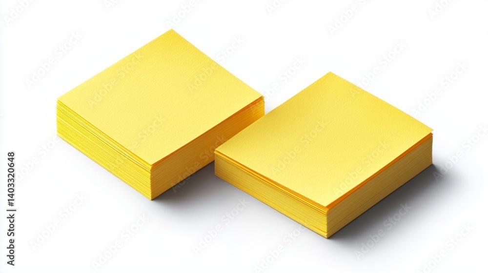Two stacks of yellow sticky notes are on a white background Two stacks of yellow sticky notes are on a white background