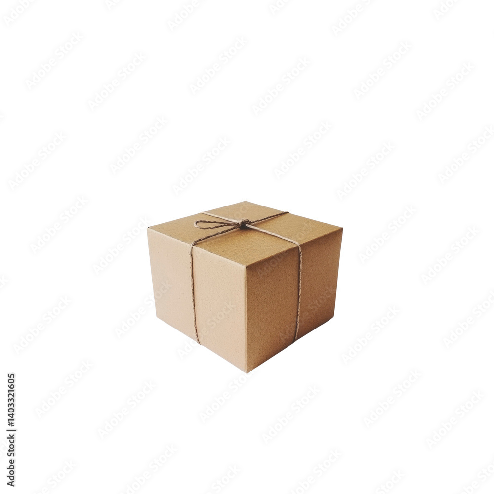 Simple Brown Cardboard Box Tied with Twine, Delivery Package Concept Simple Brown Cardboard Box Tied with Twine, Delivery Package Concept