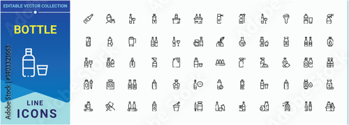 Bottle modern icon set. Contains such icons as drink, eco, wine water  and more. Web icons pack. Water Bottle line icon. Editable vector art.