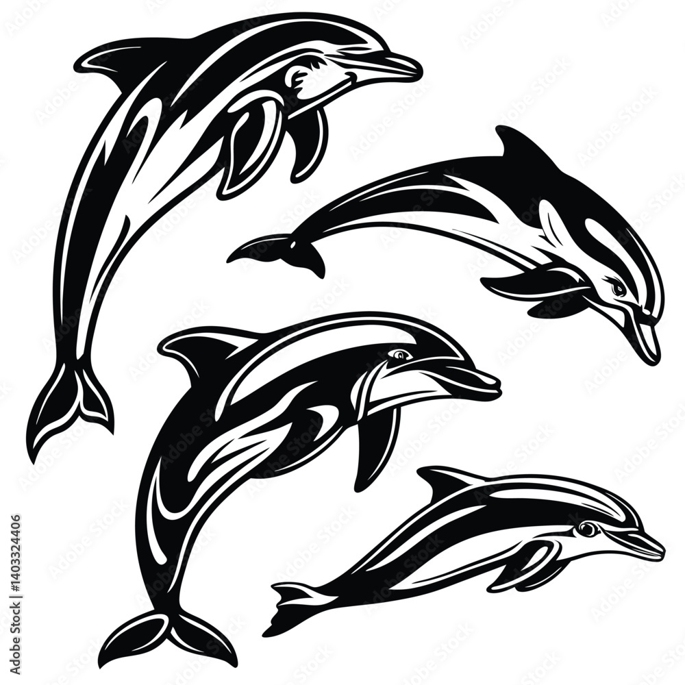 Naklejka premium set-of-dolphin-silhouette-vector-image- (17).eps