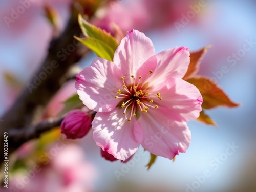 A blooming tree with branches adorned with delicate flowers in vibrant colors, creating a picturesque and captivating view.