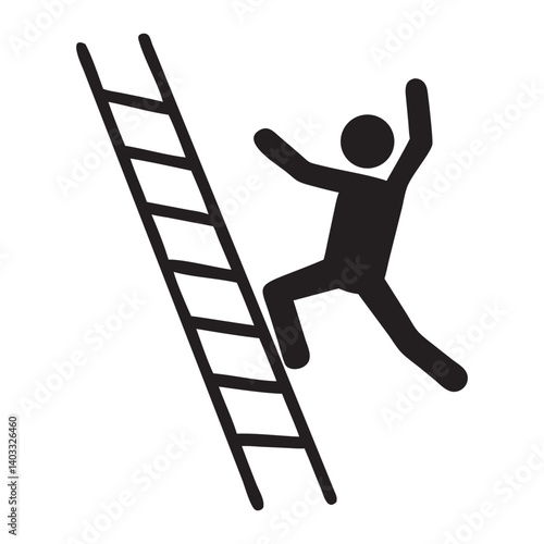 Person Falling Off Ladder Hazard Symbol, Pictograms of caution against falling, people falling from ladders, safety signs, dangers, and warnings, Vector Illustration