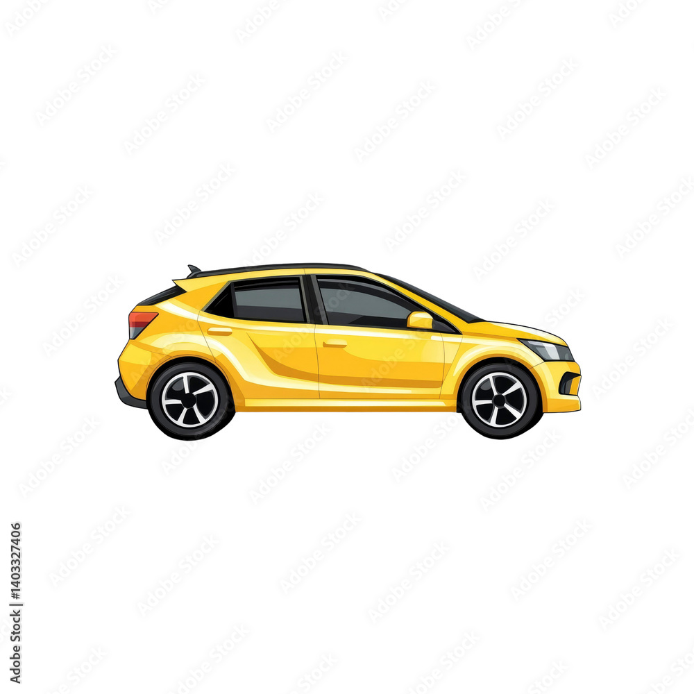Yellow Hatchback Car Side View Illustration Yellow Hatchback Car Side View Illustration