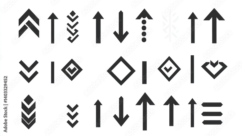 Collection of various directional and abstract graphic symbols.