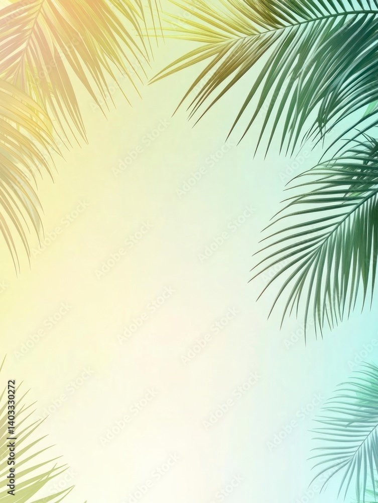 Fototapeta premium Tropical Palm Leaves Frame on Gradient Background for Summer Vibes