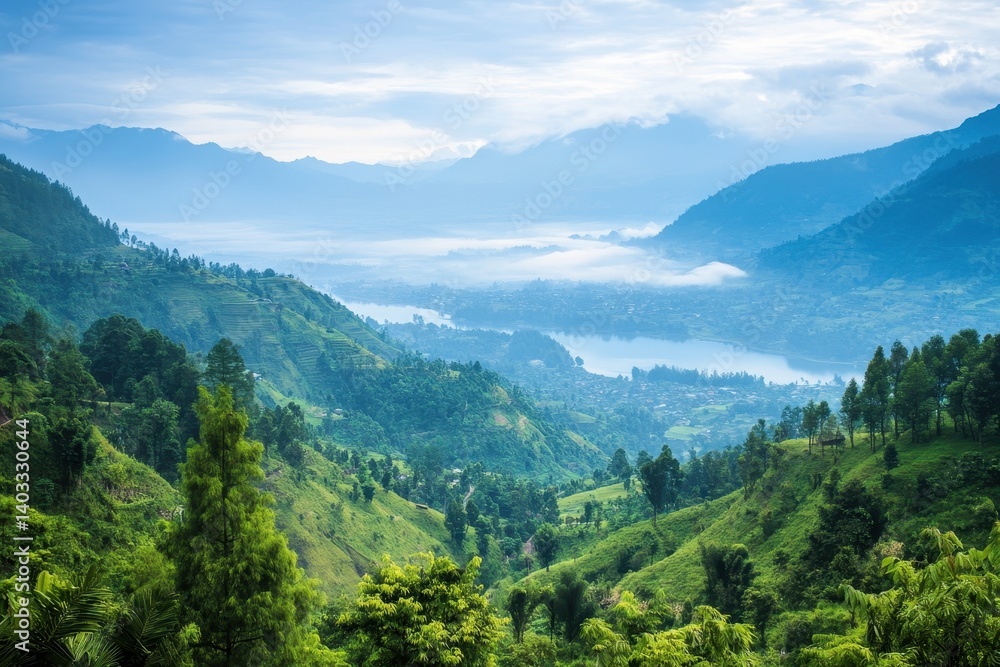 Fototapeta premium Lush Mountain Valley Panorama