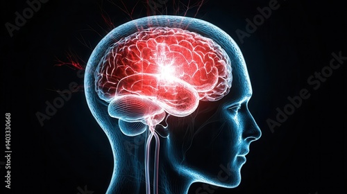 Neurologist reviewing CT scan with visible brain clot, emergency care environment