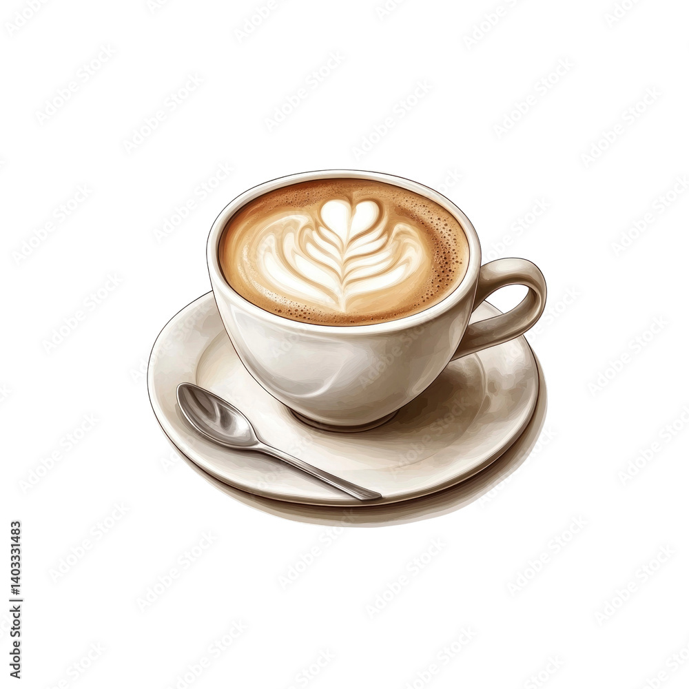 Aromatic Latte Art A Cup of Coffee with Delicate Rosette Design Aromatic Latte Art A Cup of Coffee with Delicate Rosette Design