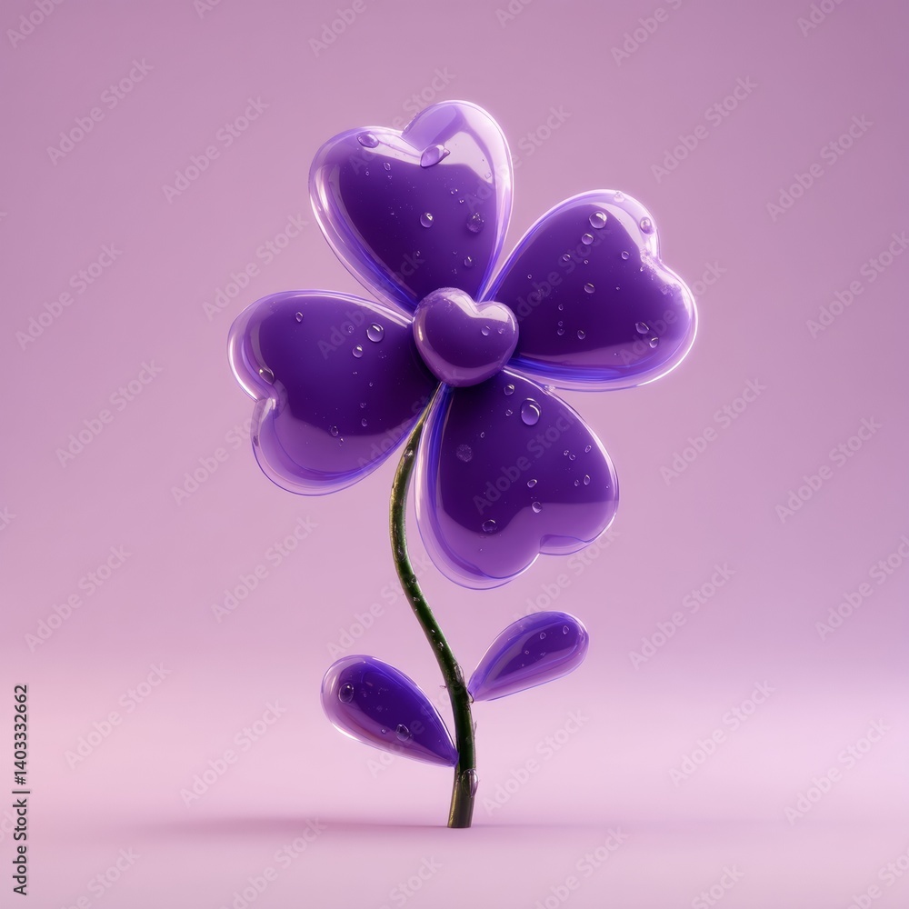 Cute 3D Violet Flower with Oversized Heart Shaped Petals Cute 3D Violet Flower with Oversized Heart Shaped Petals