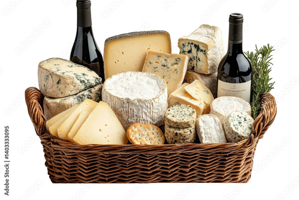 Naklejka premium A delightful assortment of gourmet cheeses perfect for a wine and cheese pairing artfully arranged