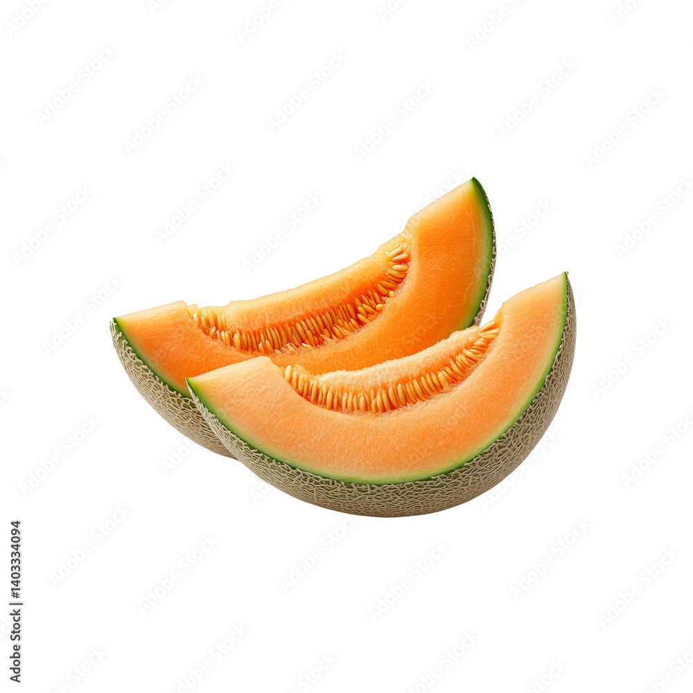 Two Slices of Juicy Cantaloupe Melon Isolated on Transparent Background Two Slices of Juicy Cantaloupe Melon Isolated on Transparent Background