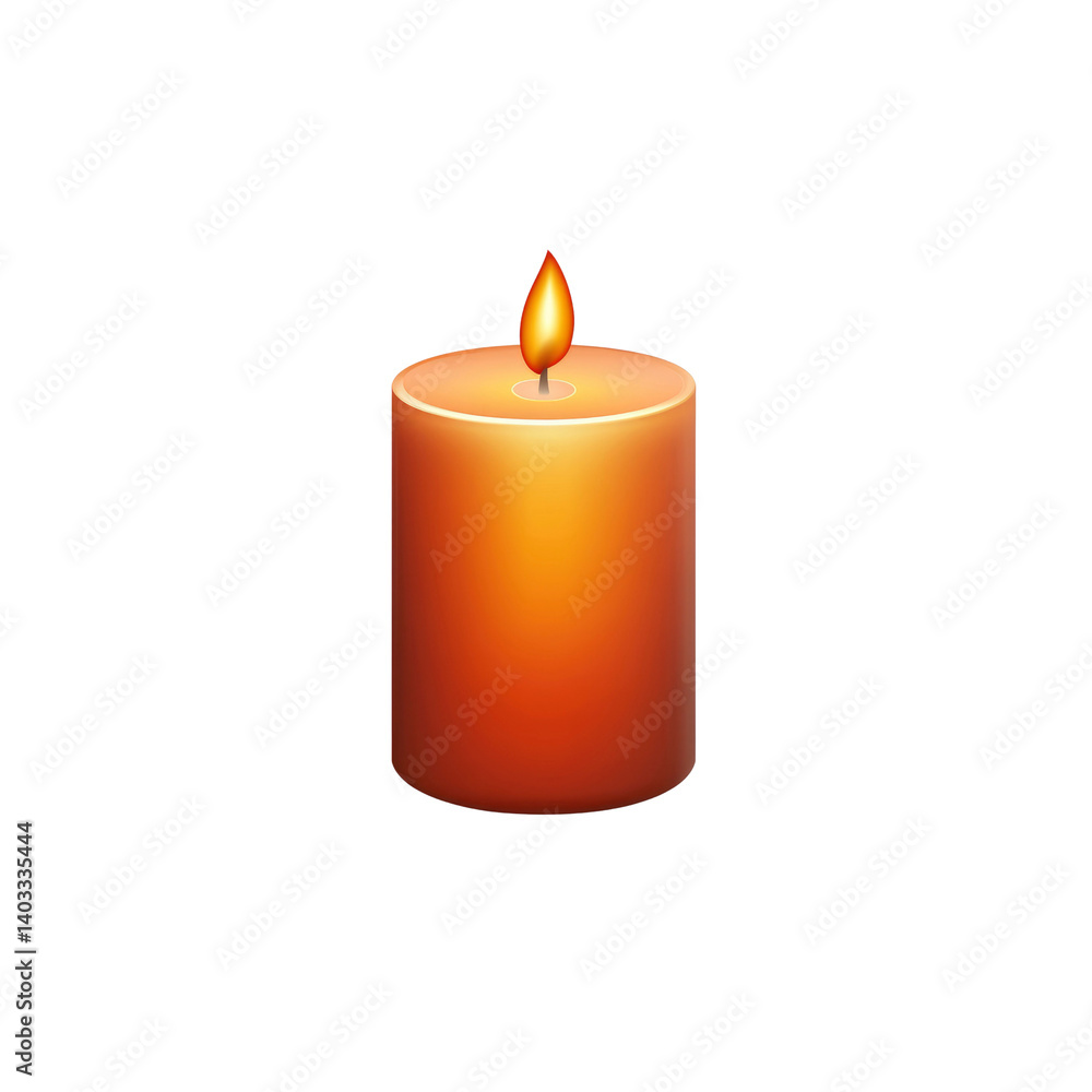 Single Lit Orange Candle on Transparent Background Single Lit Orange Candle on Transparent Background