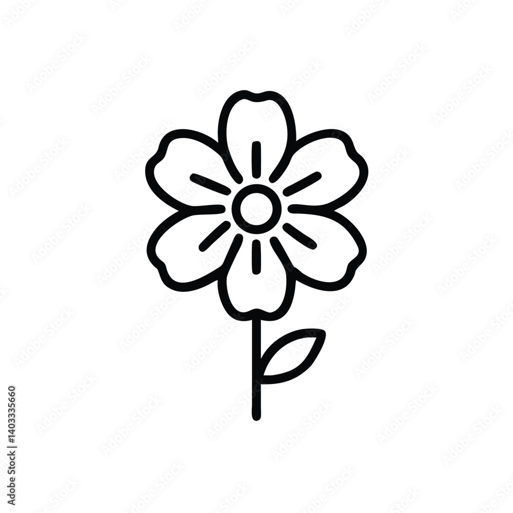 Elegant Flower Outline With Stem And Leaf For Simple Design Projects Elegant Flower Outline With Stem And Leaf For Simple Design Projects
