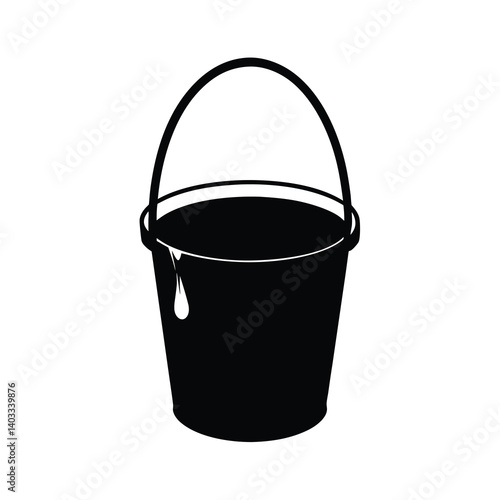 Simple Black and White Illustration of a Filled Bucket