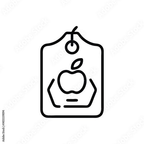 Apple Icon On Price Tag Line Art Healthy Food Market Symbol